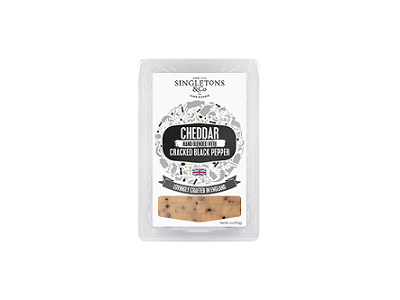 Čederio sūris SINGLETONS & CO, su grūstais juodaisiais pipirais, pjaustytas, 150g