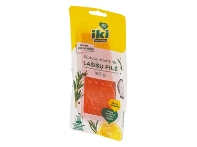 Sūdyta atlantinių lašišų filė gabaliukais su oda IKI, 160 g