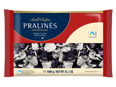 Šokoladiniai saldainiai PRALINES, su pienišku kremu ir dribsniais, 1 kg