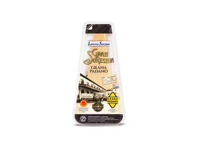 Kietasis sūris Grana Padano LATTERIA SORESSINA, Riserva, brandin. ne mažiau kaip 20 mėn., PDO, 250g