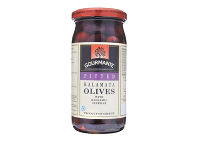 Alyvuogės GOURMANTE Kalamata, juodosios, be kauliukų, L dyduis, 360 g / 180 g
