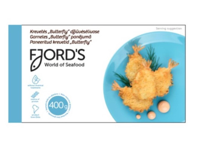 Šaldytos krevetės džiūvėsėliuose Fjords, Butterfly, su uodega, 400g