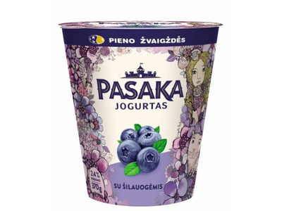Švelnus jogurtas PASAKA, su šilauogėmis, 2,5%, 370 g