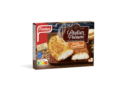 Šaldyti aliaskinių rudagalvių menkių filė kepsneliai,džiuvėsėliuose, FINDUS Extra Croustillant, 250g