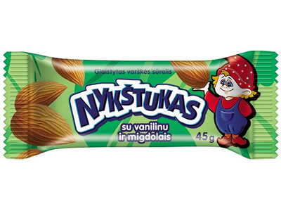 Glaistytas varškės sūrelis NYKŠTUKAS, su vanile ir kepintais migdolais, 25%, 45 g