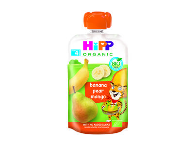Ekologiška bananų, kriaušių, mangų tyrelė HIPP nuo 4 mėn., 100 g