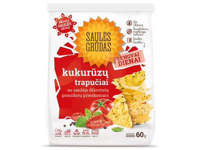 Kukurūzų trapučiai su džiovintų pomidorų prieskoniais SAULĖS GRŪDAS, 60g