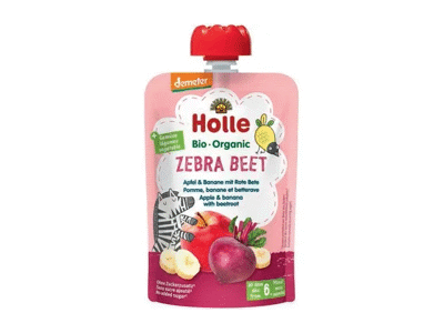Ekologiška obuolių, bananų, burokėlių tyrelė HOLLE Zebra beet 6+ mėn., 100 g