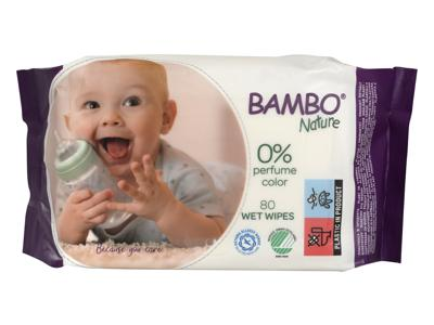 Drėgnosios kūdikių servetėlės BAMBO NATURE, 80 vnt.