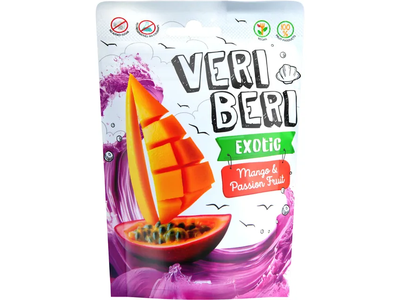 Vaisinės mangų ir pasiflorų juostelės su kokosu VERI BERI Exotic, 50 g