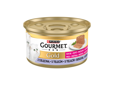 Visavertis šlapiasis ėdalas kačiukams „GOURMET GOLD “ su veršiena, 85 g skardinė