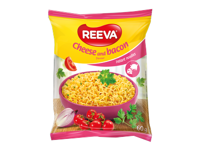 Greitai paruošiami makaronai REEVA, sūrio ir kumpio skonio, 60 g