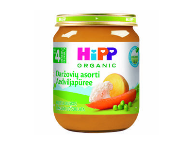 Ekologiška įvairių daržovių tyrelė HIPP (nuo 4 mėn.), 125 g