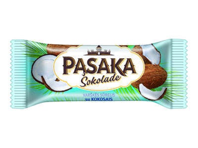 Šokoladu glaistytas varškės sūrelis PASAKA su kokosais, 21 %, 40 g