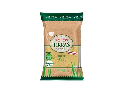 Sūris ROKIŠKIO TIKRAS 45%, be laktozės, 200g,