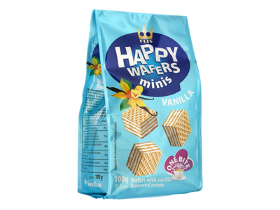 Vafliai su vanilės skonio įdaru HAPPY, 100 g
