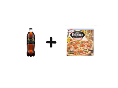 Gaivusis gėrimas COCA-COLA ZERO ZERO, 1,5l + Šaldyta pica su kumpiu ir pesto padažu FELICIANA, 360g