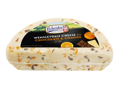 Sūris WENSLEYDALE su šokaladu ir apelsino žievelėmis, 41% rieb.s.m, 1 kg