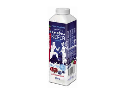 Kefyro gėrimas GRAIKIŠKA AMFORA PROTEIN su vyšniomis ir mėlynėmis, 1,8 % rieb., 500 g