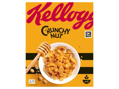 Dribsniai su riešutais ir medumi KELLOGG'S Crunchy Nut,  375g