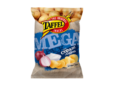 Bulvių traškučiai TAFFEL, grietinės ir svogūnų skonio, 250 g