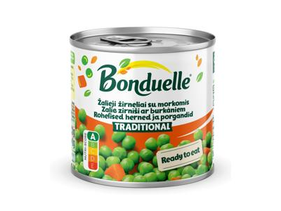 Konservuoti žalieji žirneliai BONDUELLE su morkomis, 400 g