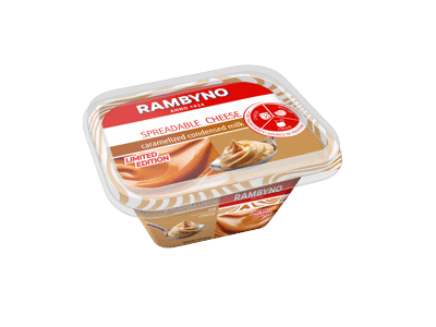 RAMBYNO lydytas tepamas sūrio produktas su karamelizuotu kondensuotu pienu, 35 %, 175 g