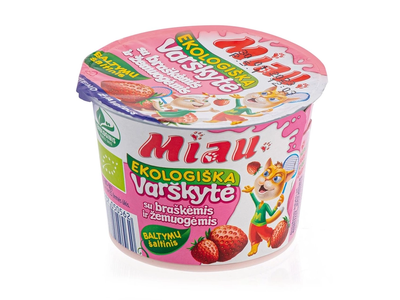 Ekologiška varškytė MIAU su braškėmis ir žemuogėmis, 6 %, 100 g
