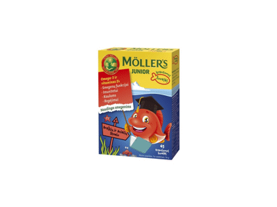 Maisto papildas MOLLER'S JUNIOR  (braškių ir aviečių skonio), 45 vnt.
