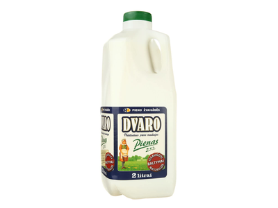 DVARO pienas, 2,5 % rieb., pasterizuotas, 2 l