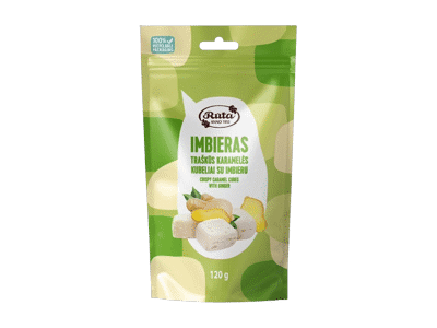 Trašk. karamel. kubeliai RŪTA IMBIERAS, 120 g