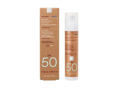 KORRES RED GRAPE SHEER GLOW SPF50 apsauginis veido kremas nuo saulės, 50 ml