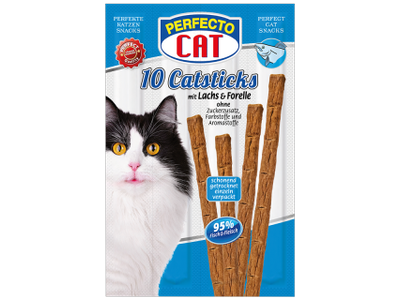 Lazdelės katėms, Perfecto cat, su lašiša ir upėtakiu, 10 vnt, 50 g
