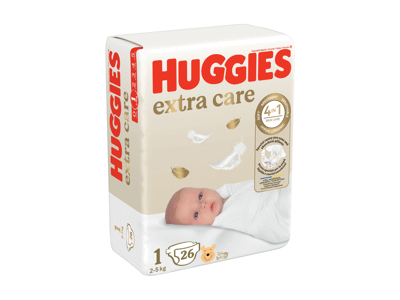 Sauskelnės HUGGIES EXTRA CARE 1 (2-5 kg), 26 vnt.