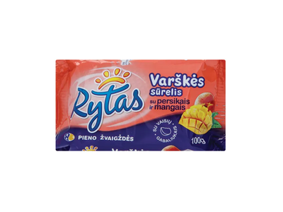 Saldus varškės sūrelis RYTAS su persikais ir mangais, 7 % rieb., 100 g