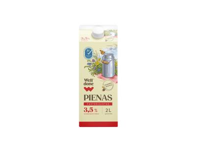 Pasterizuotas pienas WELL DONE 3,5 % rieb., 2 l