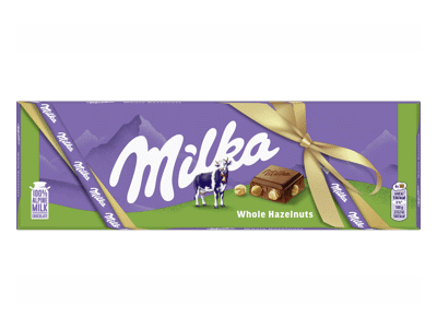 Pieninis šokoladas MILKA su neskaldytais lazdynų riešutais, 250 g