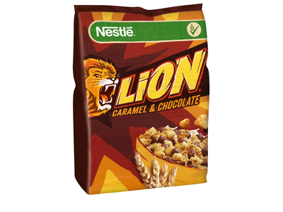 Pusryčių dribsniai NESTLE, Lion, su šokoladu ir karamele,  450g