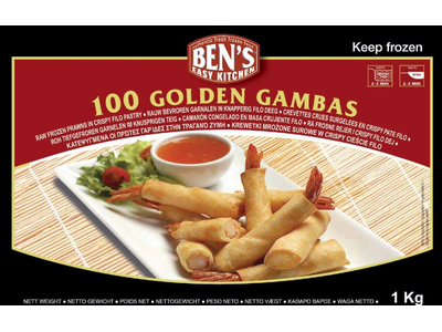 Šaldytos, nevirtos krevetės traškioje filo tešloje Golden Gambas, 1 kg