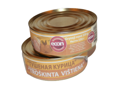 Konservuota vištiena ECON, troškinta, 230 g