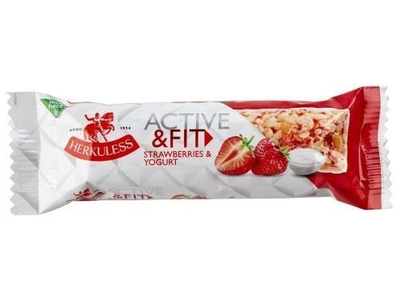 Javainių batonėlis HERKULESS Active&Fit, su braškėmis ir jogurtu, 25 g