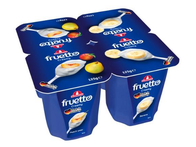 Rauginto pieno desertas FRUTO CREAMY, su persikais, kriaušėmis ir bananais, 125 g 4,7 % rieb