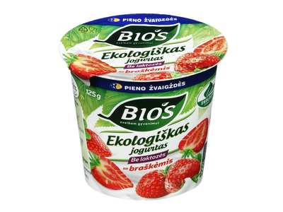 Ekologiškas jogurtas su braškėmis be laktozės BIOS, 3,1 % rieb., 125 g