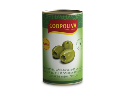 Alyvuogės COOPOLIVA, žalios, be kauliukų, M dydis, 350 g / 150 g