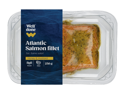 Šviežia atlantinių lašišų filė medaus ir garstyčių marinate, 250 g
