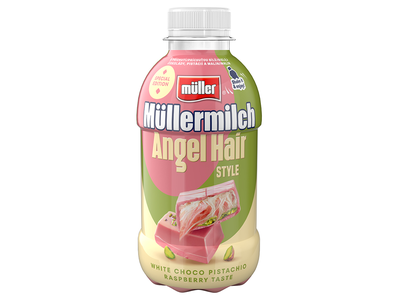 Pieno gėrimas MÜLLERMILCH Angel Hair baltojo šokolado, pistacijų ir aviečių skonio,400g