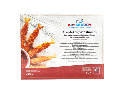 Šaldytos krevetės Torpedo, džiūvesėliuose, su uodega, 26/30,1kg