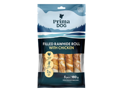 PrimaDog Įdarytas apdorotas odos suktinis su vištiena 13 cm 5vnt 180 g