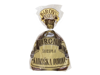 Kaimiška duona BARONŲ, raikyta, fasuota, 390 g