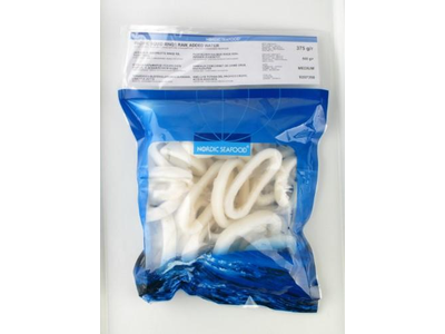 Šaldyti kalmarų žiedai, nevirti, 25%, 375g/500g